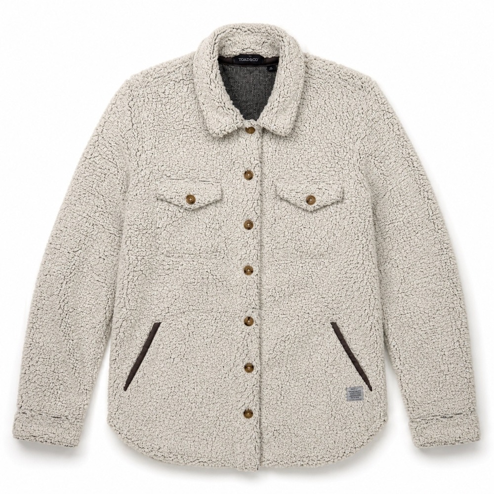 Toad&Co Telluride Heritage Boxcan Sherpa Shacket Womens L Gray Wool Fleece Cozy